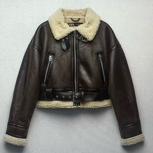Zara Leather double sided cropped jacket
